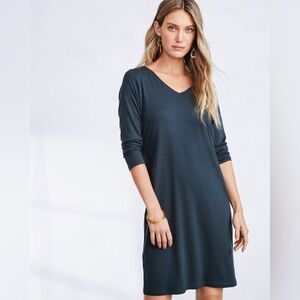 NWT. Eileen Fisher. V-Neck Tencel Jersey Shift Dress. Storm. Size Petite Small.